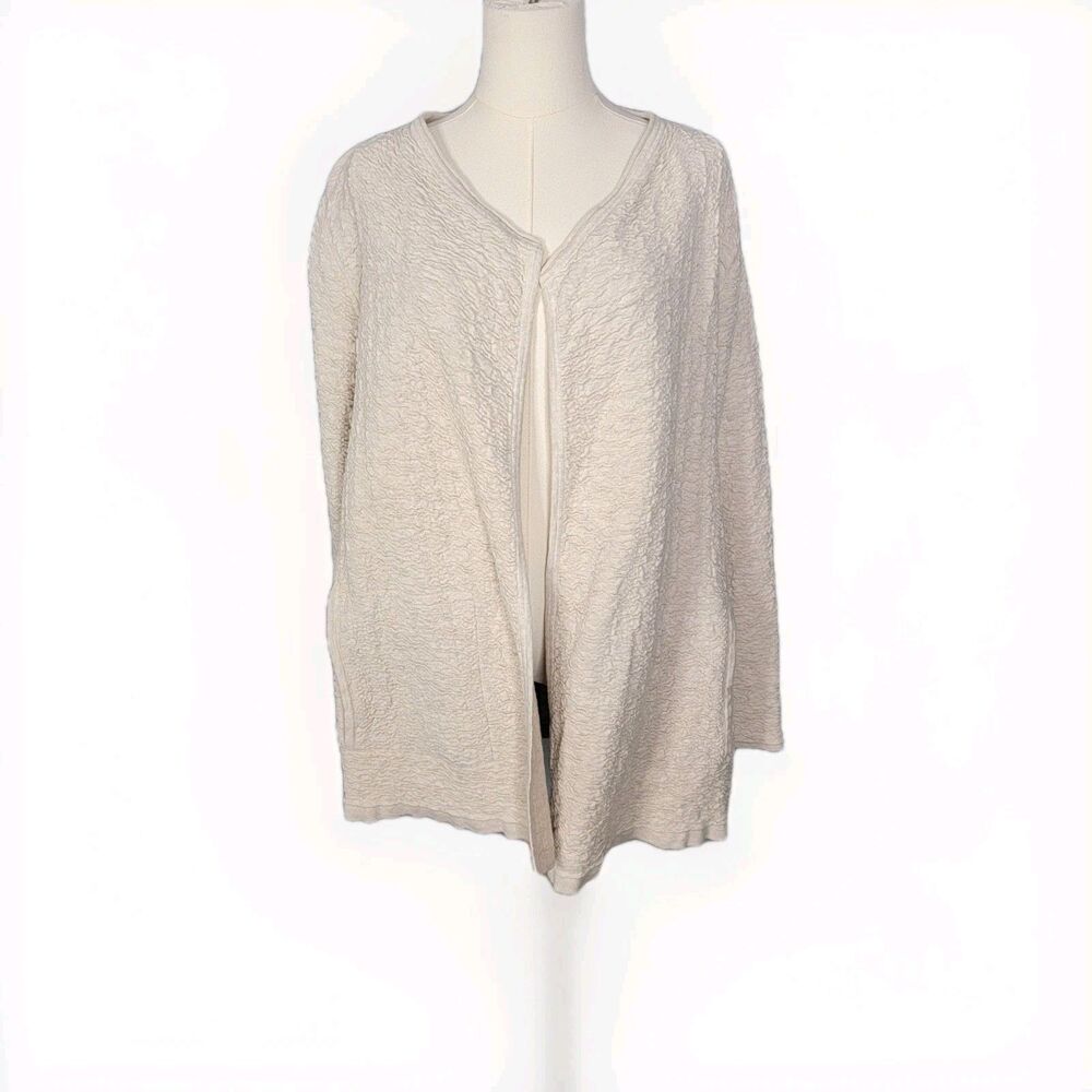 Pure J Jill Sweater Womens M Oatmeal Cotton Crinkled Open Long Cardigan Lagenloo